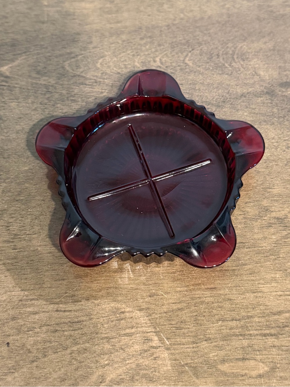 Vintage RUBY RED GLASS Ashtray-Trinket Dish-Unmarked-4"